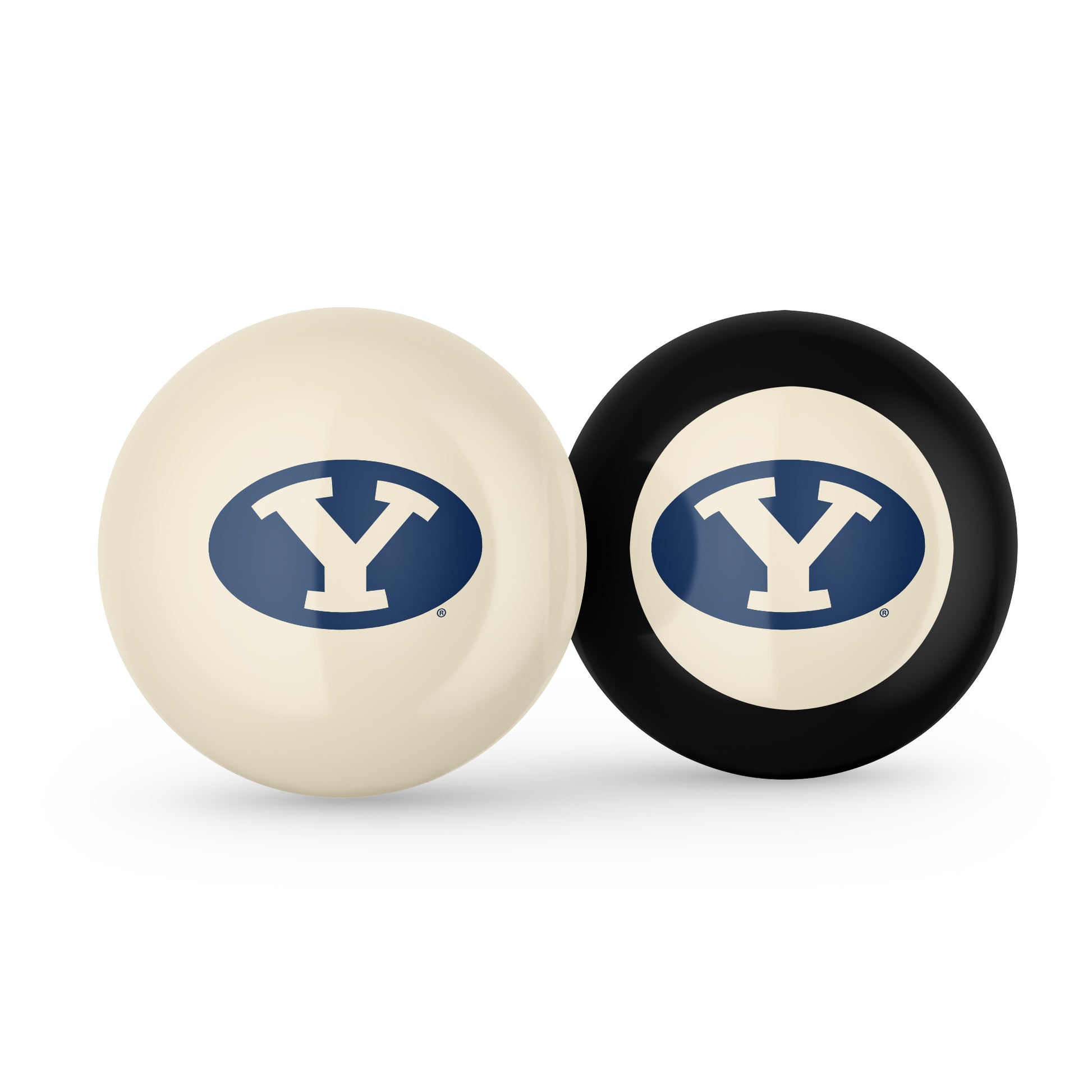 Buy Official Byu-Cougars-Pool-Cue-8-Ball-Set Regulation Pool Table Cue Ball and 8-Ball Combo Set - Premium Collegiate Billiards Pack Front View