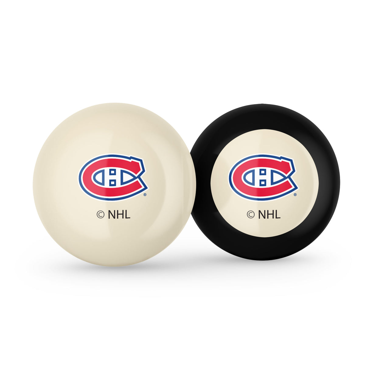 Montreal Canadiens NHL cue ball and 8-ball combo set with team logos