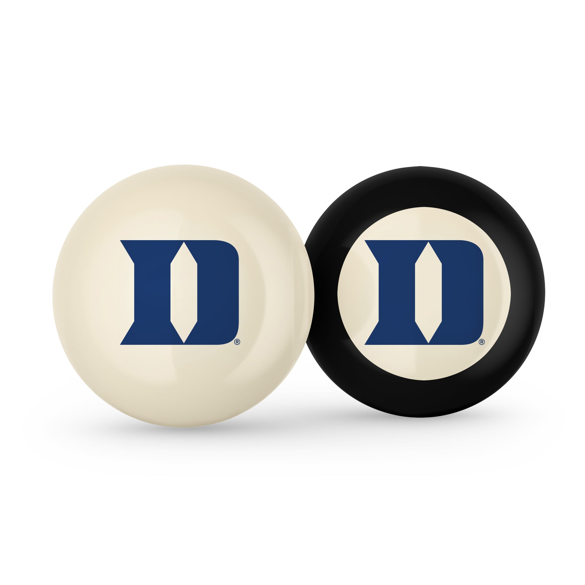 Buy Official Duke-Blue-Devils-Pool-Cue-8-Ball-Set Regulation Pool Table Cue Ball and 8-Ball Combo Set - Premium Collegiate Billiards Pack Front View
