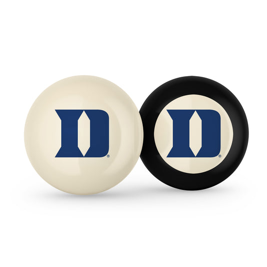 Buy Official Duke-Blue-Devils-Pool-Cue-8-Ball-Set Regulation Pool Table Cue Ball and 8-Ball Combo Set - Premium Collegiate Billiards Pack Front View