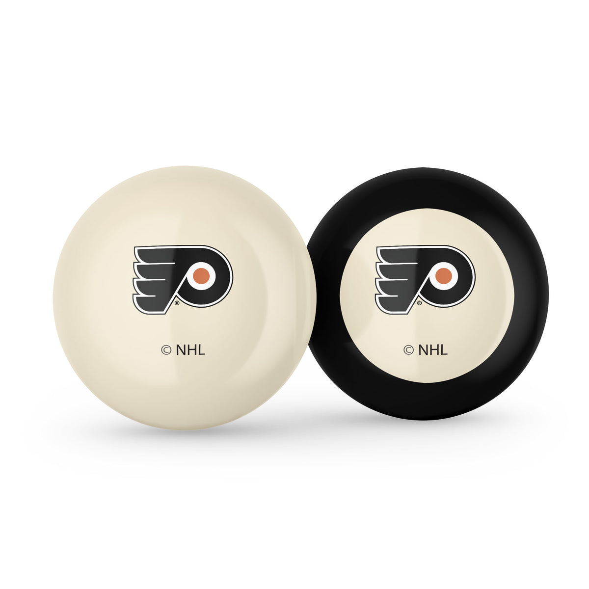 Philadelphia Flyers NHL cue ball and 8-ball combo set with team logos