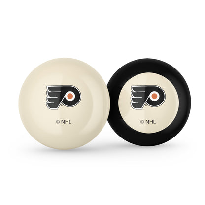 Philadelphia Flyers NHL cue ball and 8-ball combo set with team logos