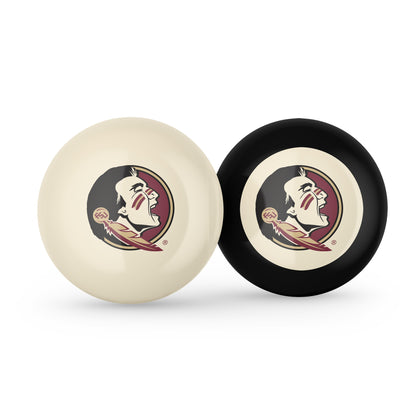 Buy Official Florida-State-Seminoles-Pool-Cue-8-Ball-Set Regulation Pool Table Cue Ball and 8-Ball Combo Set - Premium Collegiate Billiards Pack Front View