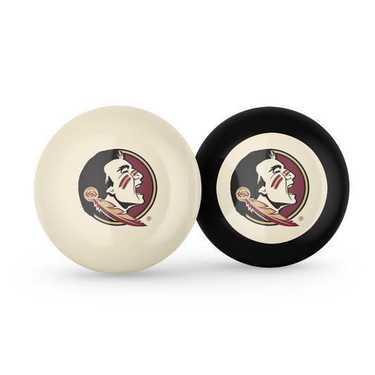 Buy Official Florida-State-Seminoles-Pool-Cue-8-Ball-Set Regulation Pool Table Cue Ball and 8-Ball Combo Set - Premium Collegiate Billiards Pack Front View