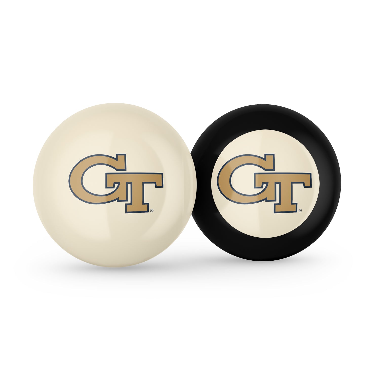 Buy Official Georgia-Tech-Yellow-Jackets-Pool-Cue-8-Ball-Set Regulation Pool Table Cue Ball and 8-Ball Combo Set - Premium Collegiate Billiards Pack Front View