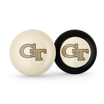 Buy Official Georgia-Tech-Yellow-Jackets-Pool-Cue-8-Ball-Set Regulation Pool Table Cue Ball and 8-Ball Combo Set - Premium Collegiate Billiards Pack Front View