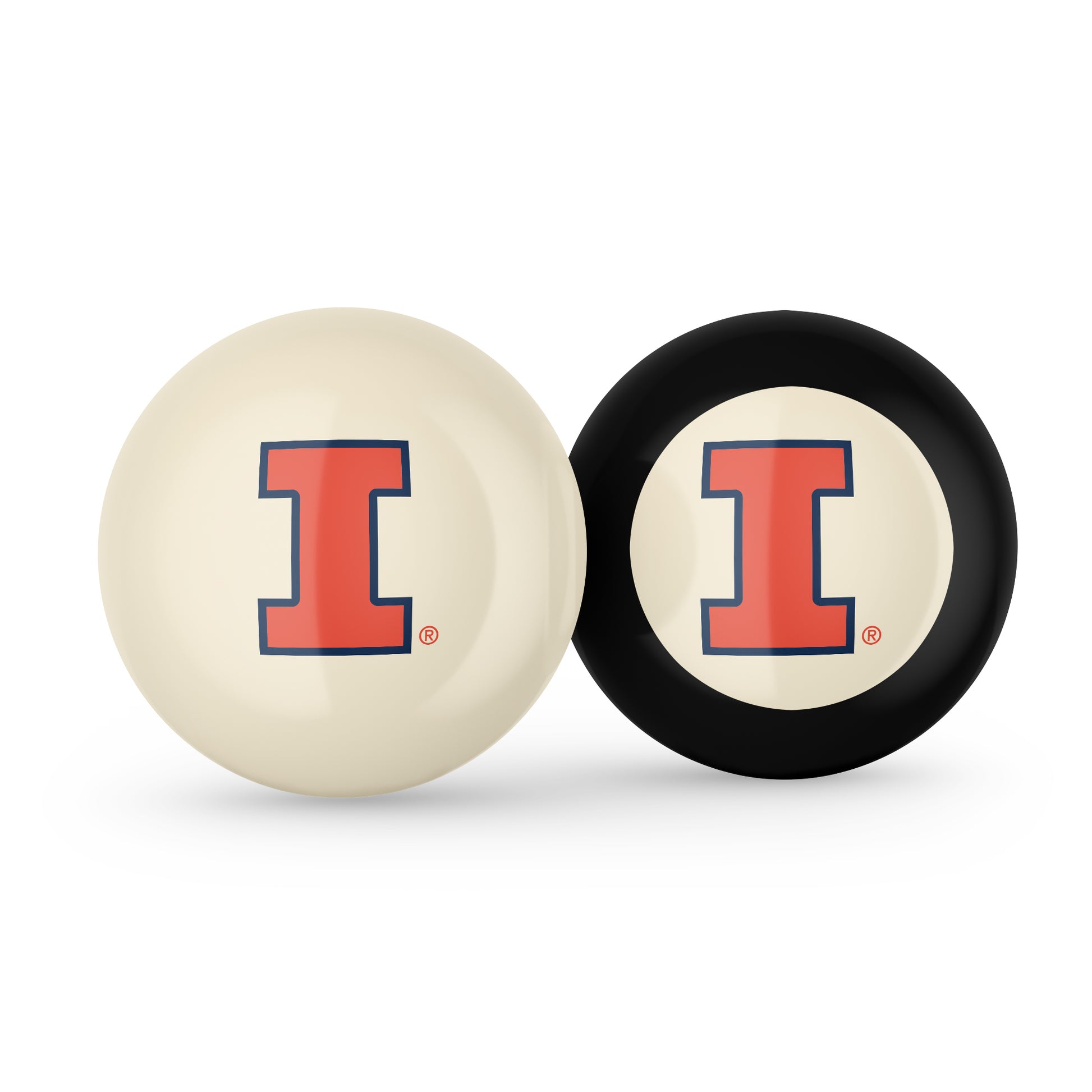 Buy Official Illinois-Fighting-Illini-Pool-Cue-8-Ball-Set Regulation Pool Table Cue Ball and 8-Ball Combo Set - Premium Collegiate Billiards Pack Front View
