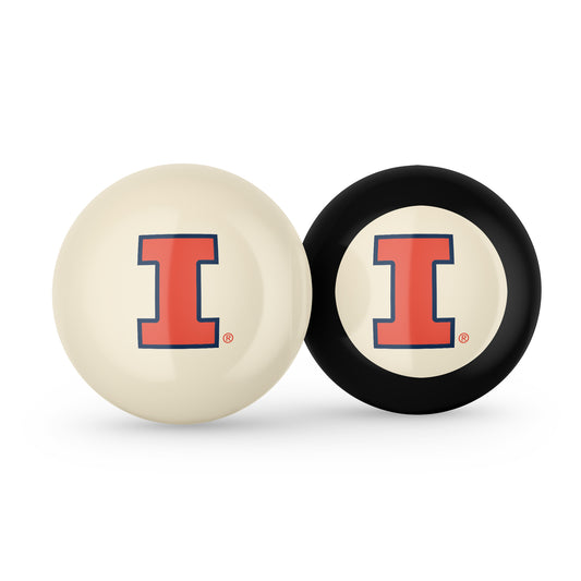 Buy Official Illinois-Fighting-Illini-Pool-Cue-8-Ball-Set Regulation Pool Table Cue Ball and 8-Ball Combo Set - Premium Collegiate Billiards Pack Front View