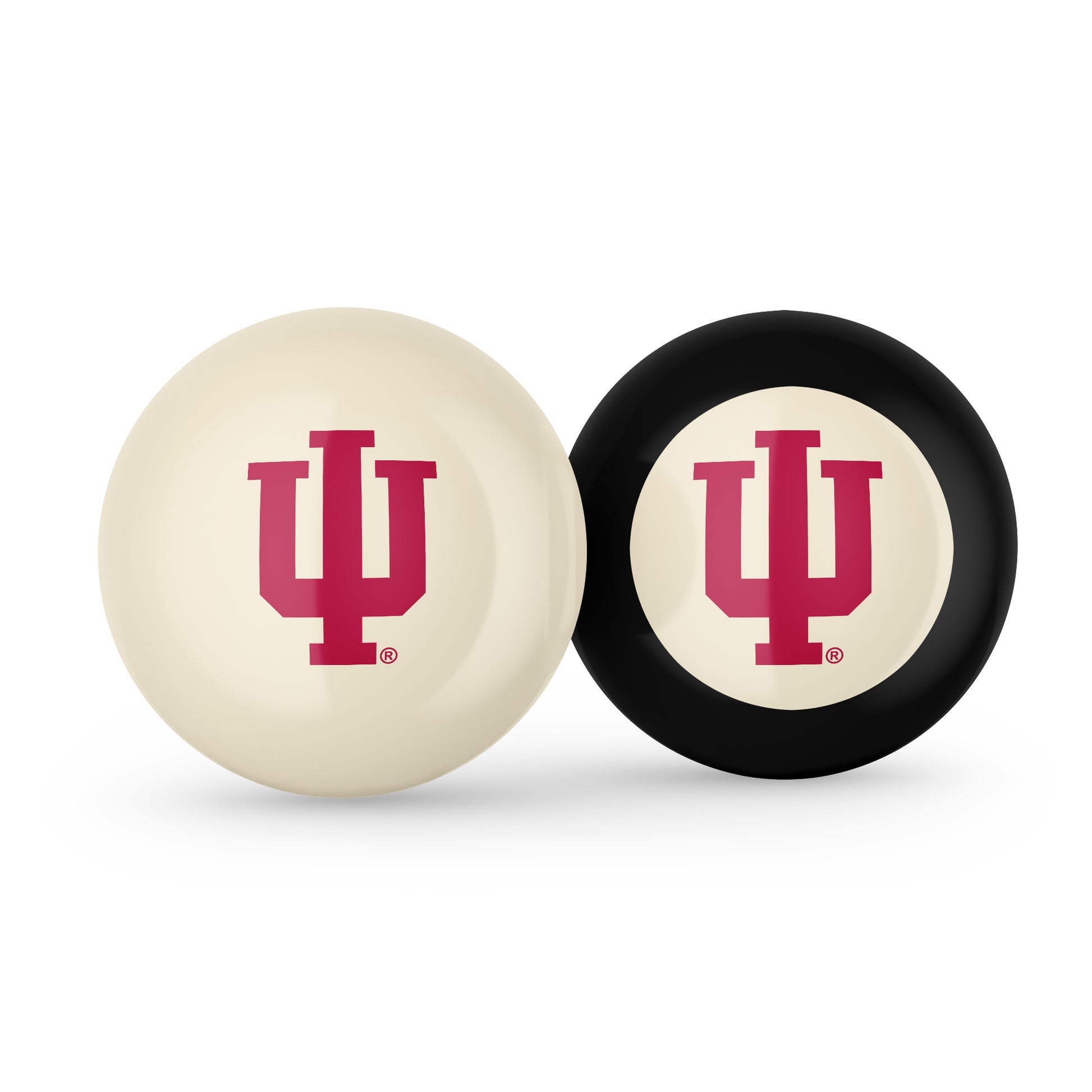 Buy Official Indiana-Hoosiers-Pool-Cue-8-Ball-Set Regulation Pool Table Cue Ball and 8-Ball Combo Set - Premium Collegiate Billiards Pack Front View