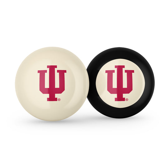 Buy Official Indiana-Hoosiers-Pool-Cue-8-Ball-Set Regulation Pool Table Cue Ball and 8-Ball Combo Set - Premium Collegiate Billiards Pack Front View