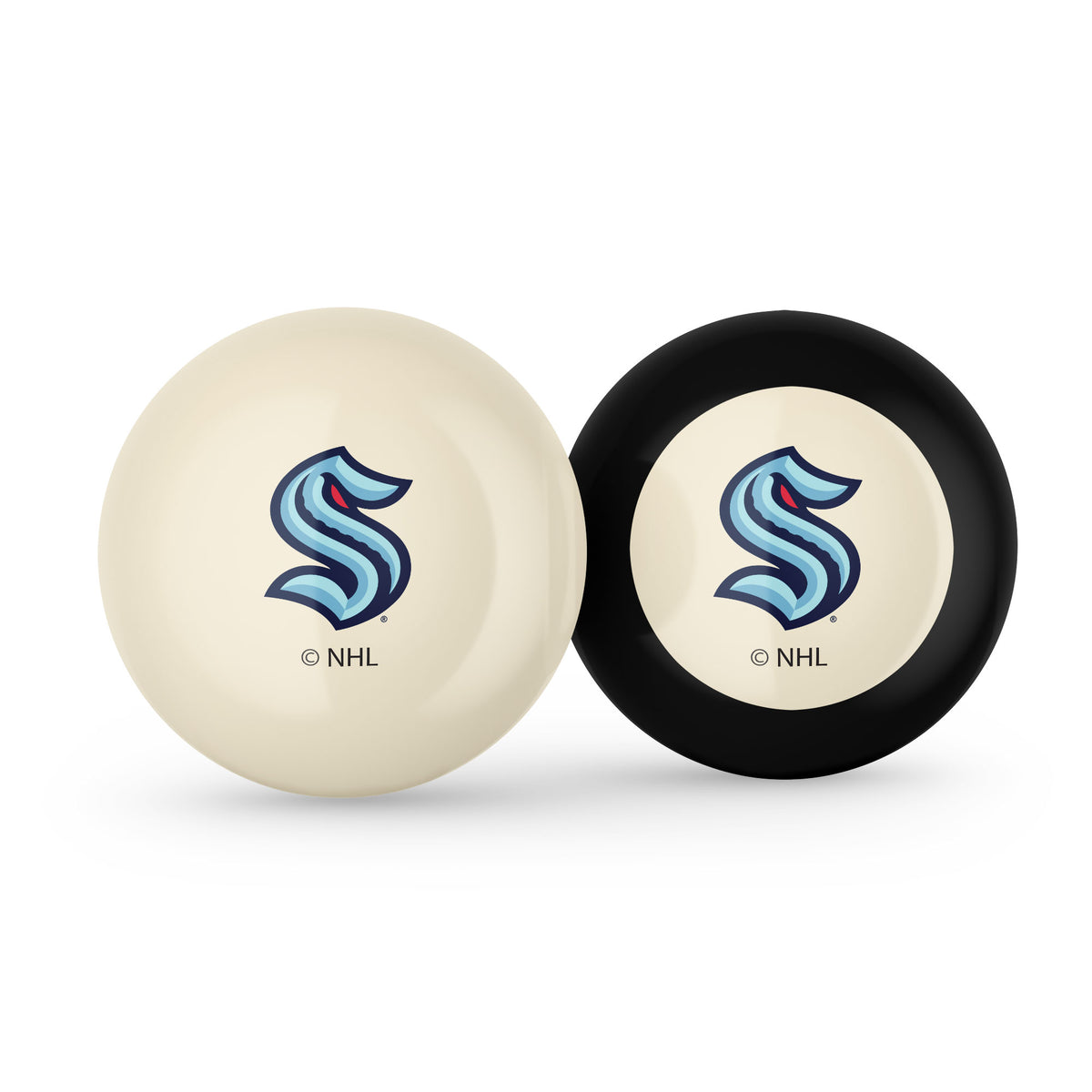 Seattle Kraken NHL cue ball and 8-ball combo set with team logos