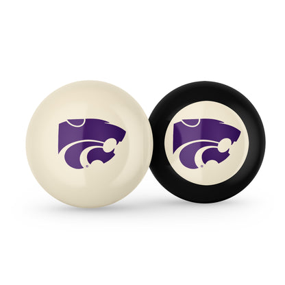 Buy Official Kansas-State-Wildcats-Pool-Cue-8-Ball-Set Regulation Pool Table Cue Ball and 8-Ball Combo Set - Premium Collegiate Billiards Pack Front View