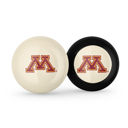 Buy Official Minnesota-Golden-Gophers-Pool-Cue-8-Ball-Set Regulation Pool Table Cue Ball and 8-Ball Combo Set - Premium Collegiate Billiards Pack Front View