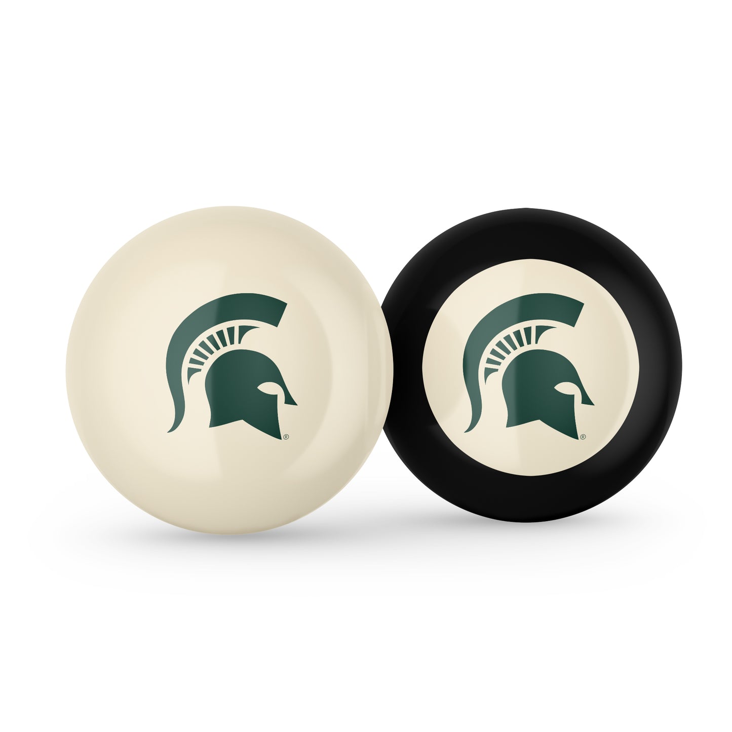 Buy Official Michigan-State-Spartans-Pool-Cue-8-Ball-Set Regulation Pool Table Cue Ball and 8-Ball Combo Set - Premium Collegiate Billiards Pack Front View