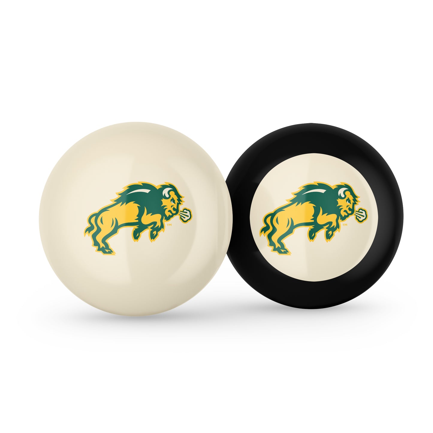 Buy Official North-Dakota-State-Bison-Pool-Cue-8-Ball-Set Regulation Pool Table Cue Ball and 8-Ball Combo Set - Premium Collegiate Billiards Pack Front View