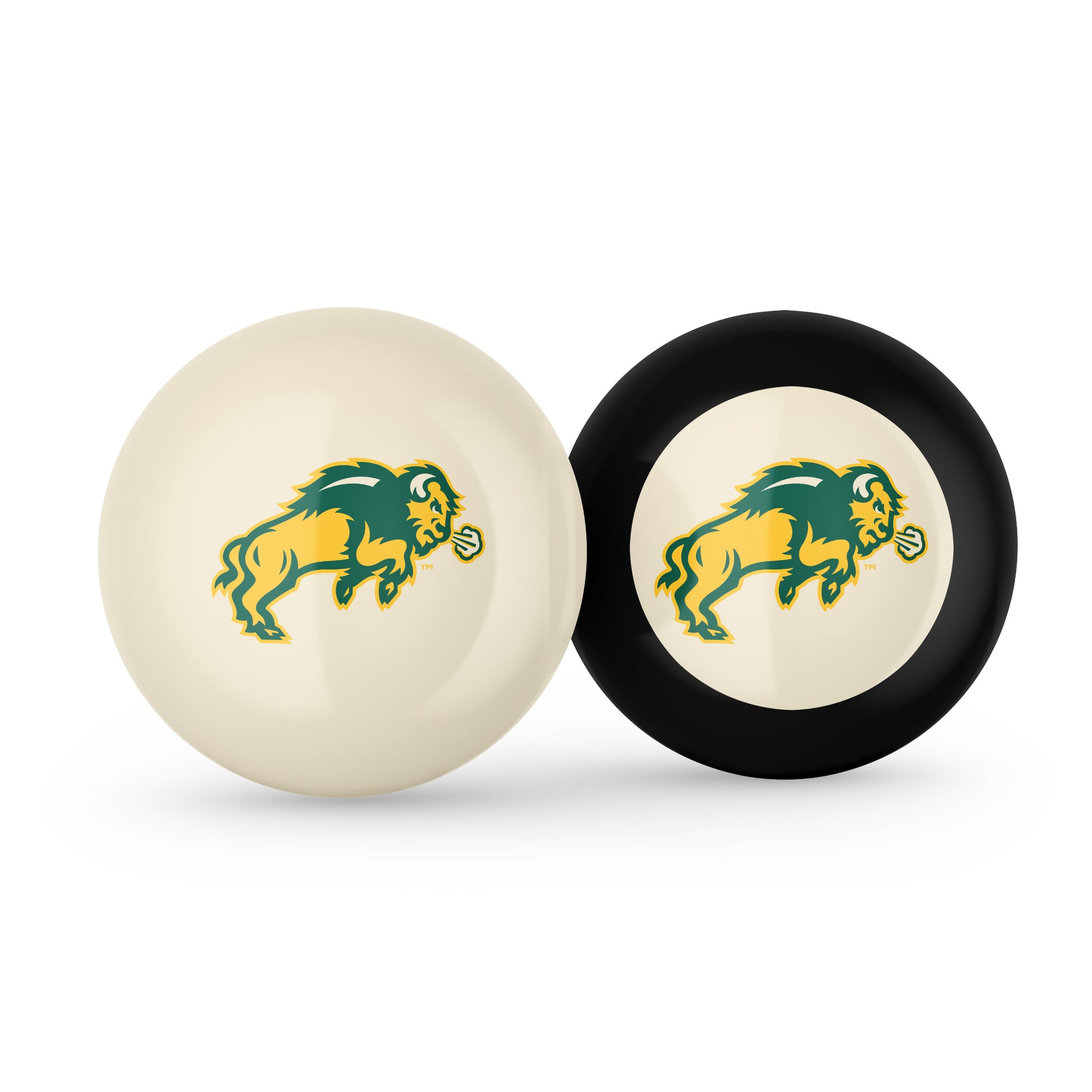 Buy Official North-Dakota-State-Bison-Pool-Cue-8-Ball-Set Regulation Pool Table Cue Ball and 8-Ball Combo Set - Premium Collegiate Billiards Pack Front View