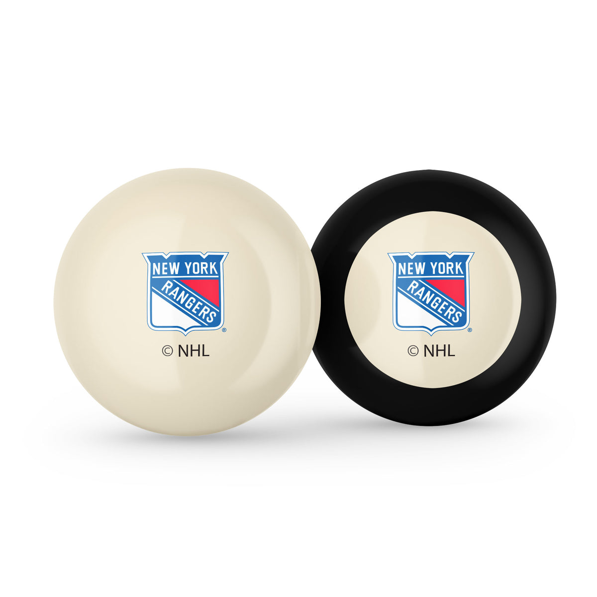New York Rangers NHL cue ball and 8-ball combo set with team logos