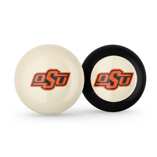 Buy Official Oklahoma-State-Cowboys-Pool-Cue-8-Ball-Set Regulation Pool Table Cue Ball and 8-Ball Combo Set - Premium Collegiate Billiards Pack Front View
