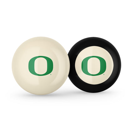 Buy Official Oregon-Ducks-Pool-Cue-8-Ball-Set Regulation Pool Table Cue Ball and 8-Ball Combo Set - Premium Collegiate Billiards Pack Front View