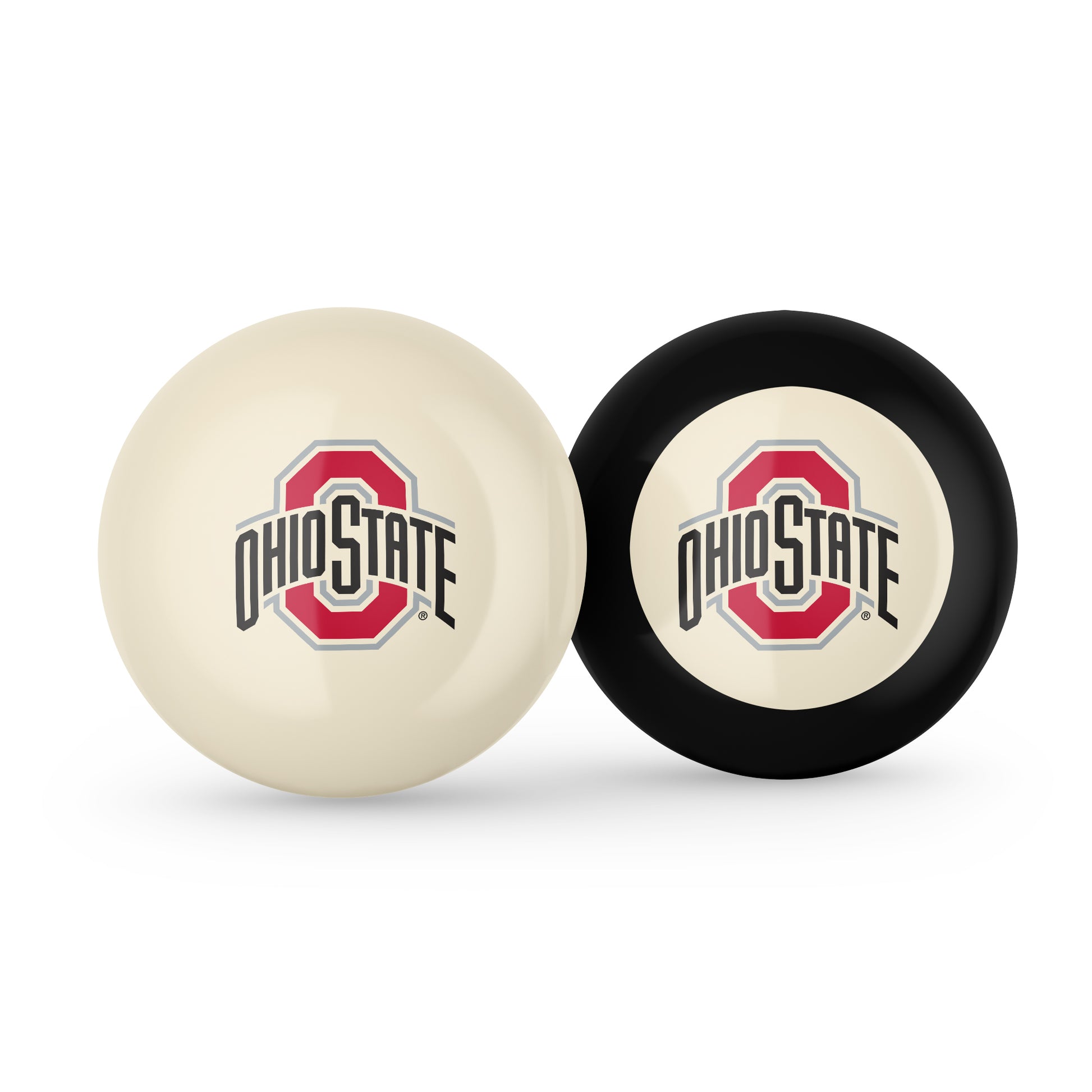Buy Official Ohio-State-Buckeyes-Pool-Cue-8-Ball-Set Regulation Pool Table Cue Ball and 8-Ball Combo Set - Premium Collegiate Billiards Pack Front View
