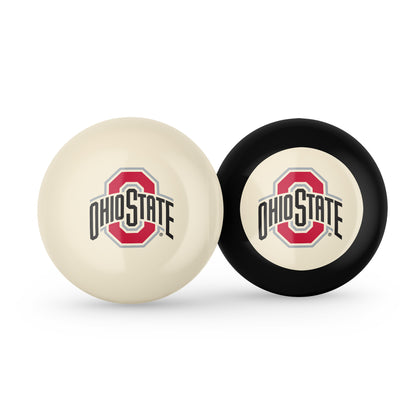 Buy Official Ohio-State-Buckeyes-Pool-Cue-8-Ball-Set Regulation Pool Table Cue Ball and 8-Ball Combo Set - Premium Collegiate Billiards Pack Front View