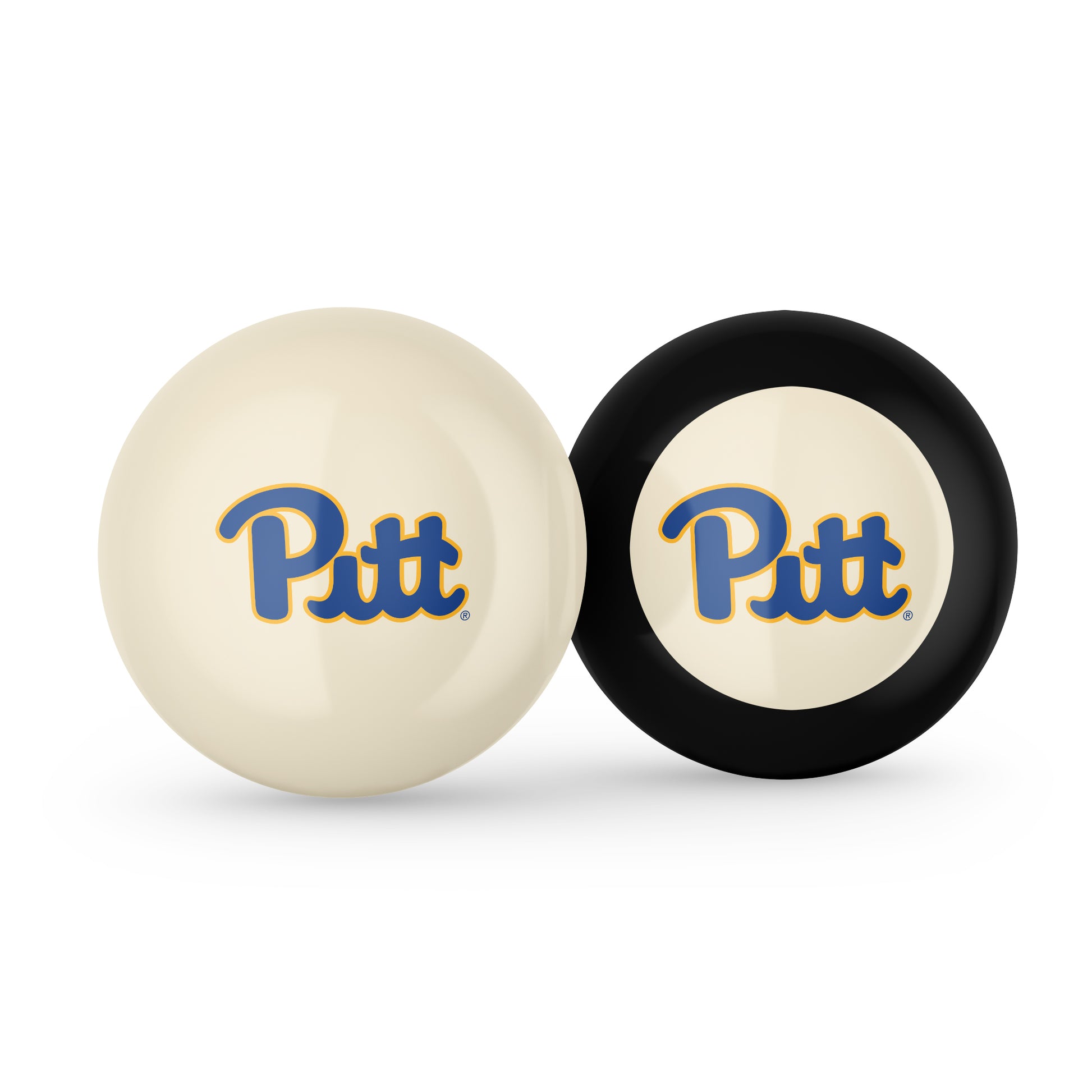 Buy Official Pittsburgh-Panthers-Pool-Cue-8-Ball-Set Regulation Pool Table Cue Ball and 8-Ball Combo Set - Premium Collegiate Billiards Pack Front View