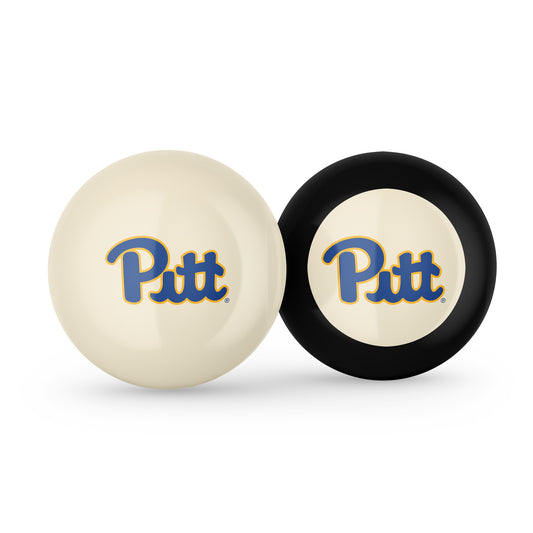 Buy Official Pittsburgh-Panthers-Pool-Cue-8-Ball-Set Regulation Pool Table Cue Ball and 8-Ball Combo Set - Premium Collegiate Billiards Pack Front View