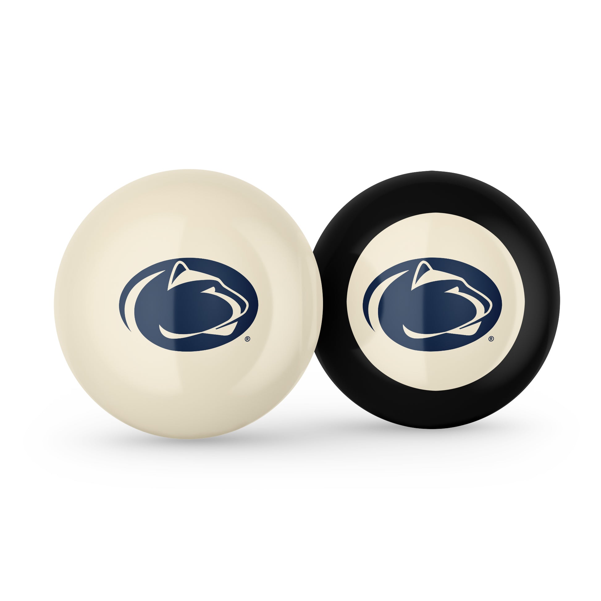 Buy Official Penn-State-Nittany-Lions-Pool-Cue-8-Ball-Set Regulation Pool Table Cue Ball and 8-Ball Combo Set - Premium Collegiate Billiards Pack Front View
