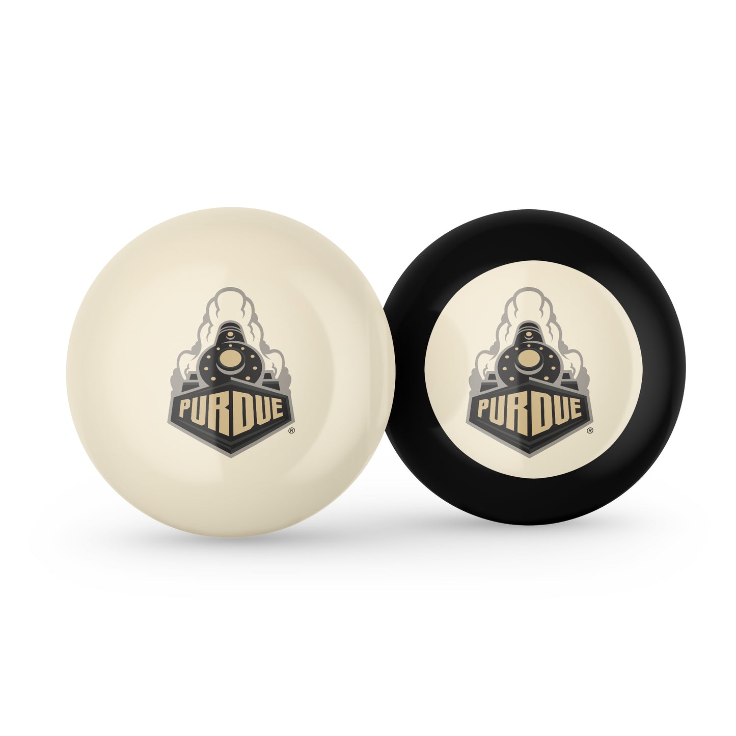 Buy Official Purdue-Boilermakers-Pool-Cue-8-Ball-Set Regulation Pool Table Cue Ball and 8-Ball Combo Set - Premium Collegiate Billiards Pack Front View