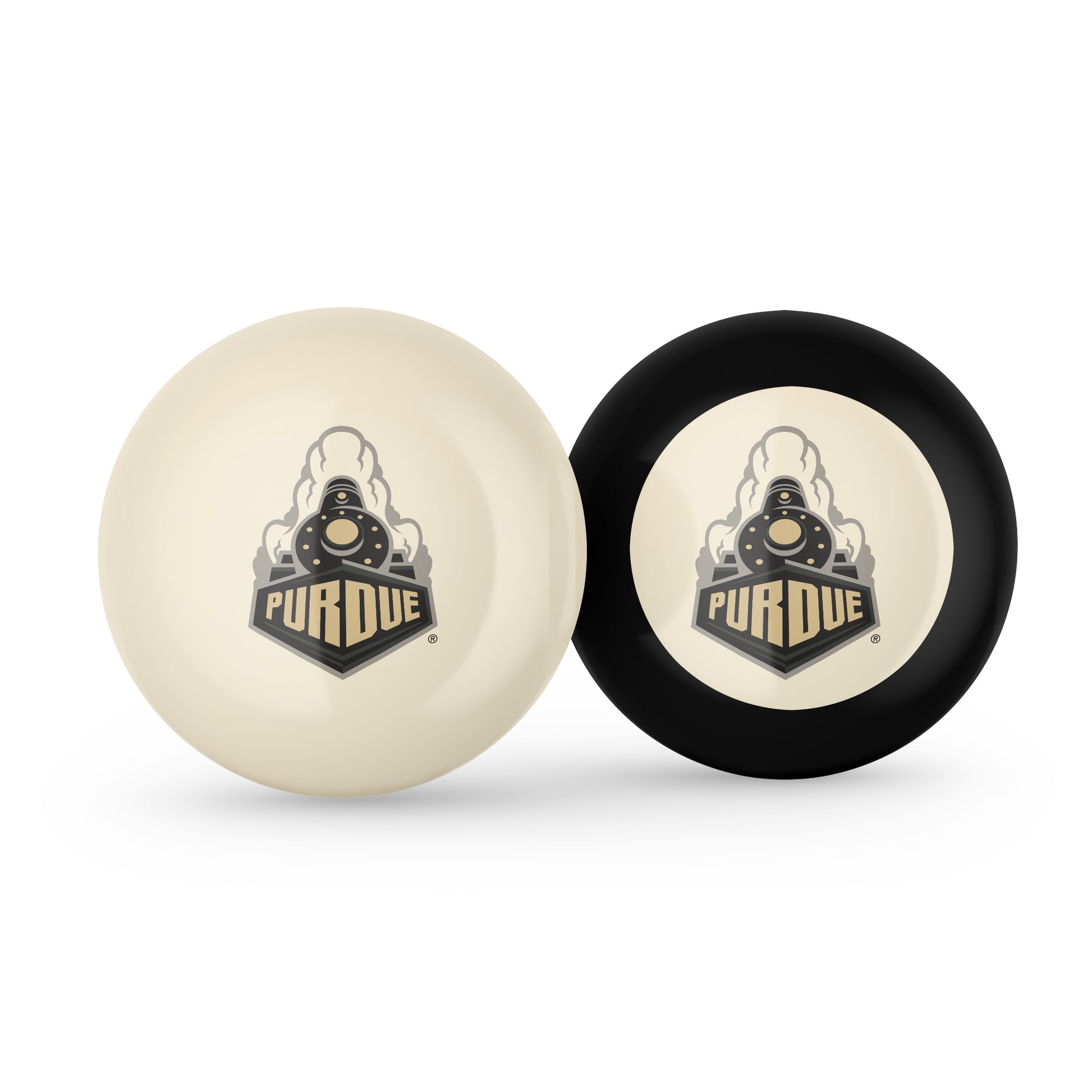 Buy Official Purdue-Boilermakers-Pool-Cue-8-Ball-Set Regulation Pool Table Cue Ball and 8-Ball Combo Set - Premium Collegiate Billiards Pack Front View