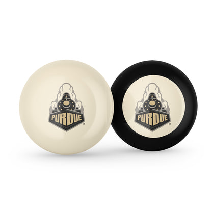Buy Official Purdue-Boilermakers-Pool-Cue-8-Ball-Set Regulation Pool Table Cue Ball and 8-Ball Combo Set - Premium Collegiate Billiards Pack Front View