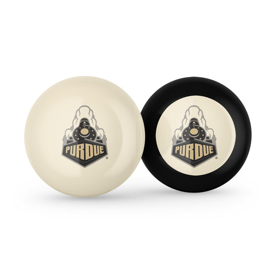 Buy Official Purdue-Boilermakers-Pool-Cue-8-Ball-Set Regulation Pool Table Cue Ball and 8-Ball Combo Set - Premium Collegiate Billiards Pack Front View