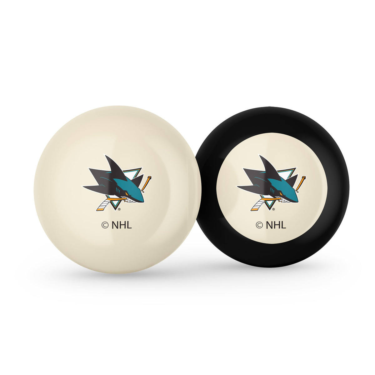 San Jose Sharks NHL cue ball and 8-ball combo set with team logos