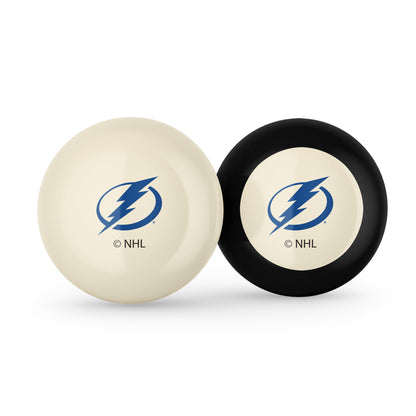 Tampa Bay Lightning NHL cue ball and 8-ball combo set with team logos