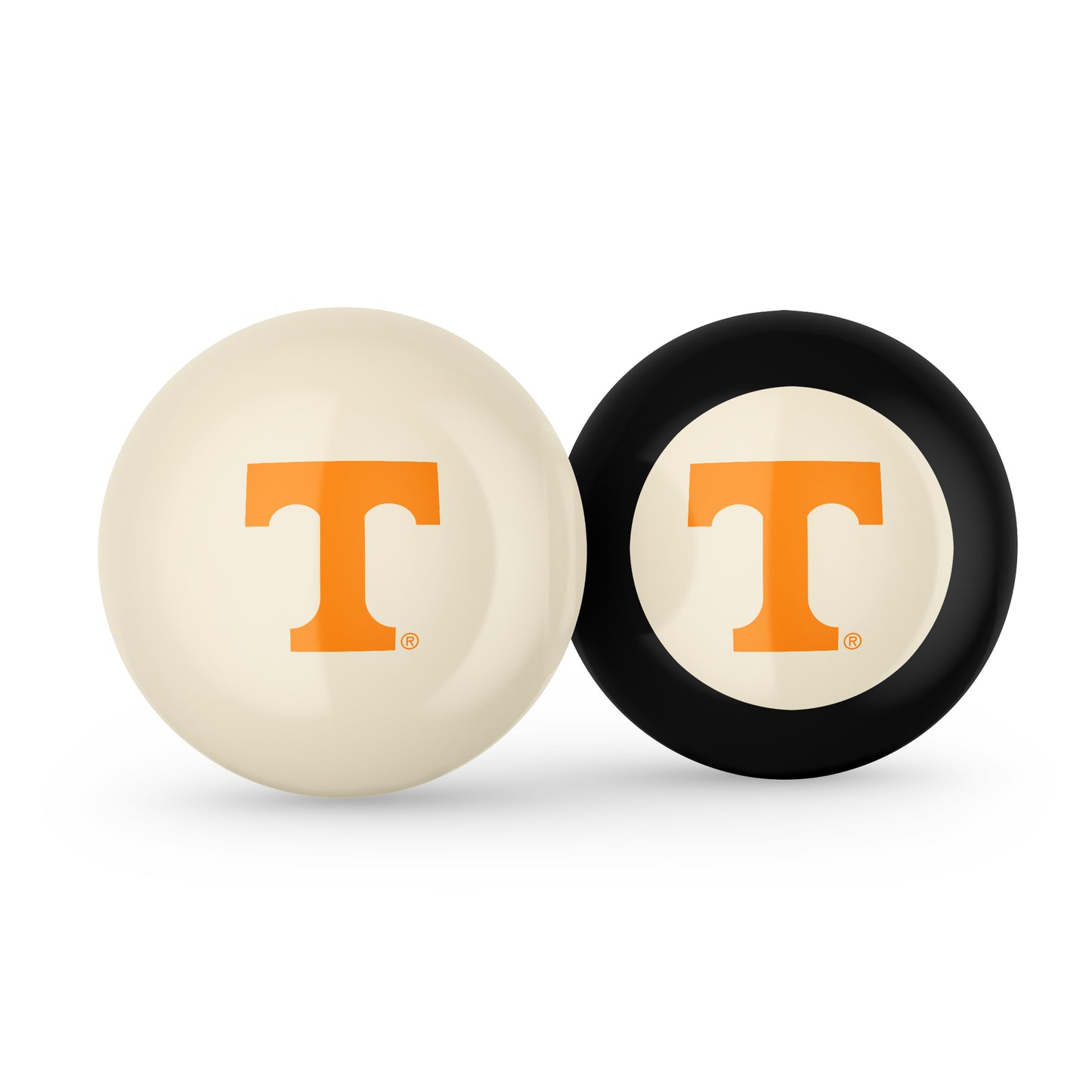 Buy Official Tennessee-Volunteers-Pool-Cue-8-Ball-Set Regulation Pool Table Cue Ball and 8-Ball Combo Set - Premium Collegiate Billiards Pack Front View