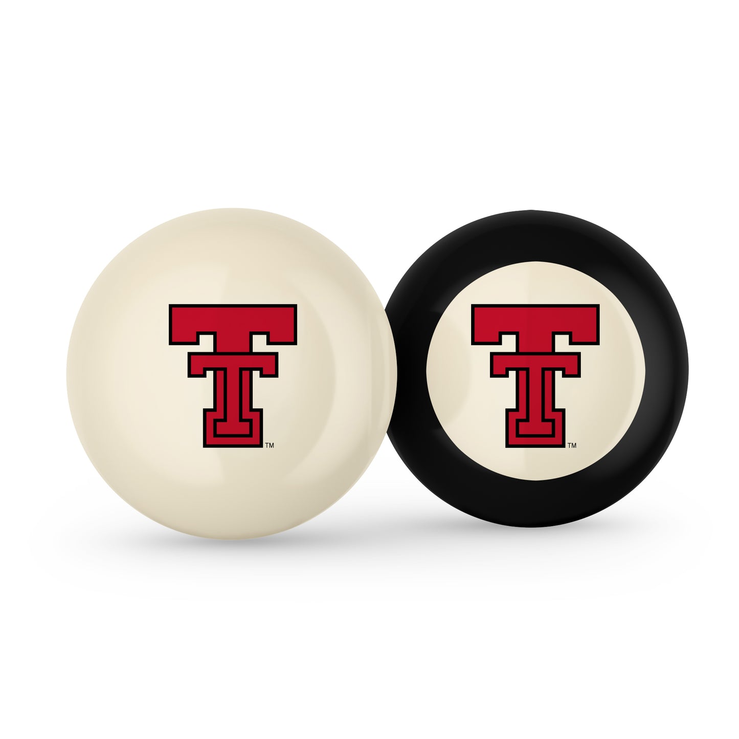 Buy Official Texas-Tech-Red-Raiders-Pool-Cue-8-Ball-Set Regulation Pool Table Cue Ball and 8-Ball Combo Set - Premium Collegiate Billiards Pack Front View