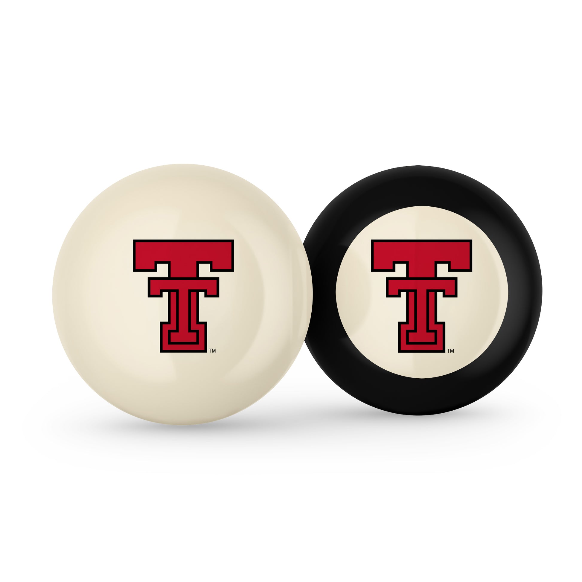 Buy Official Texas-Tech-Red-Raiders-Pool-Cue-8-Ball-Set Regulation Pool Table Cue Ball and 8-Ball Combo Set - Premium Collegiate Billiards Pack Front View
