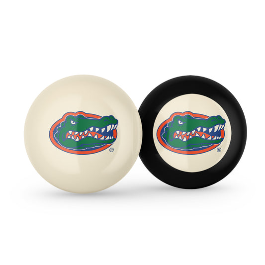 Buy Official Florida-Gators-Pool-Cue-8-Ball-Set Regulation Pool Table Cue Ball and 8-Ball Combo Set - Premium Collegiate Billiards Pack Front View