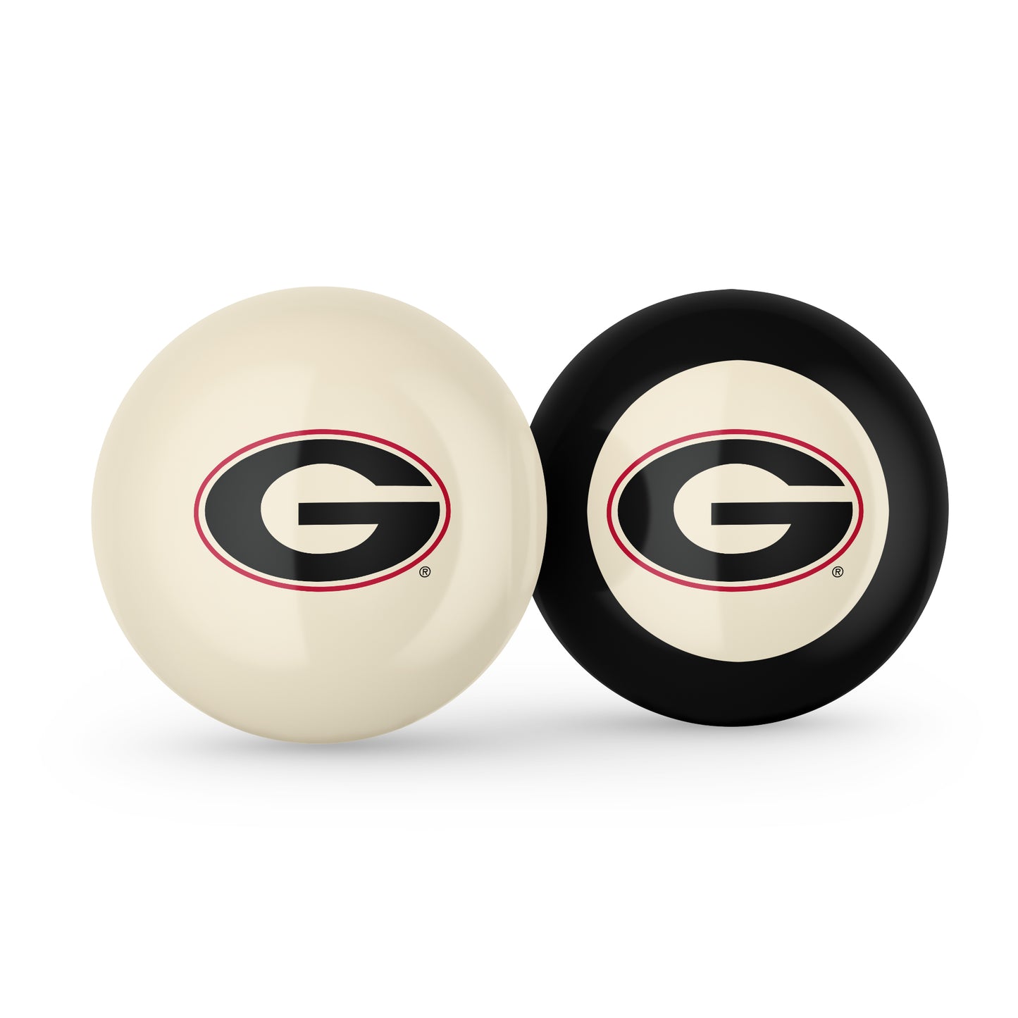 Buy Official Georgia-Bulldogs-Pool-Cue-8-Ball-Set Regulation Pool Table Cue Ball and 8-Ball Combo Set - Premium Collegiate Billiards Pack Front View