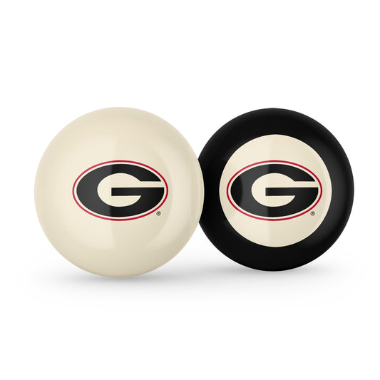 Buy Official Georgia-Bulldogs-Pool-Cue-8-Ball-Set Regulation Pool Table Cue Ball and 8-Ball Combo Set - Premium Collegiate Billiards Pack Front View