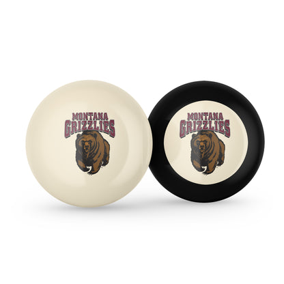 Buy Official Montana-Grizzlies-Pool-Cue-8-Ball-Set Regulation Pool Table Cue Ball and 8-Ball Combo Set - Premium Collegiate Billiards Pack Front View