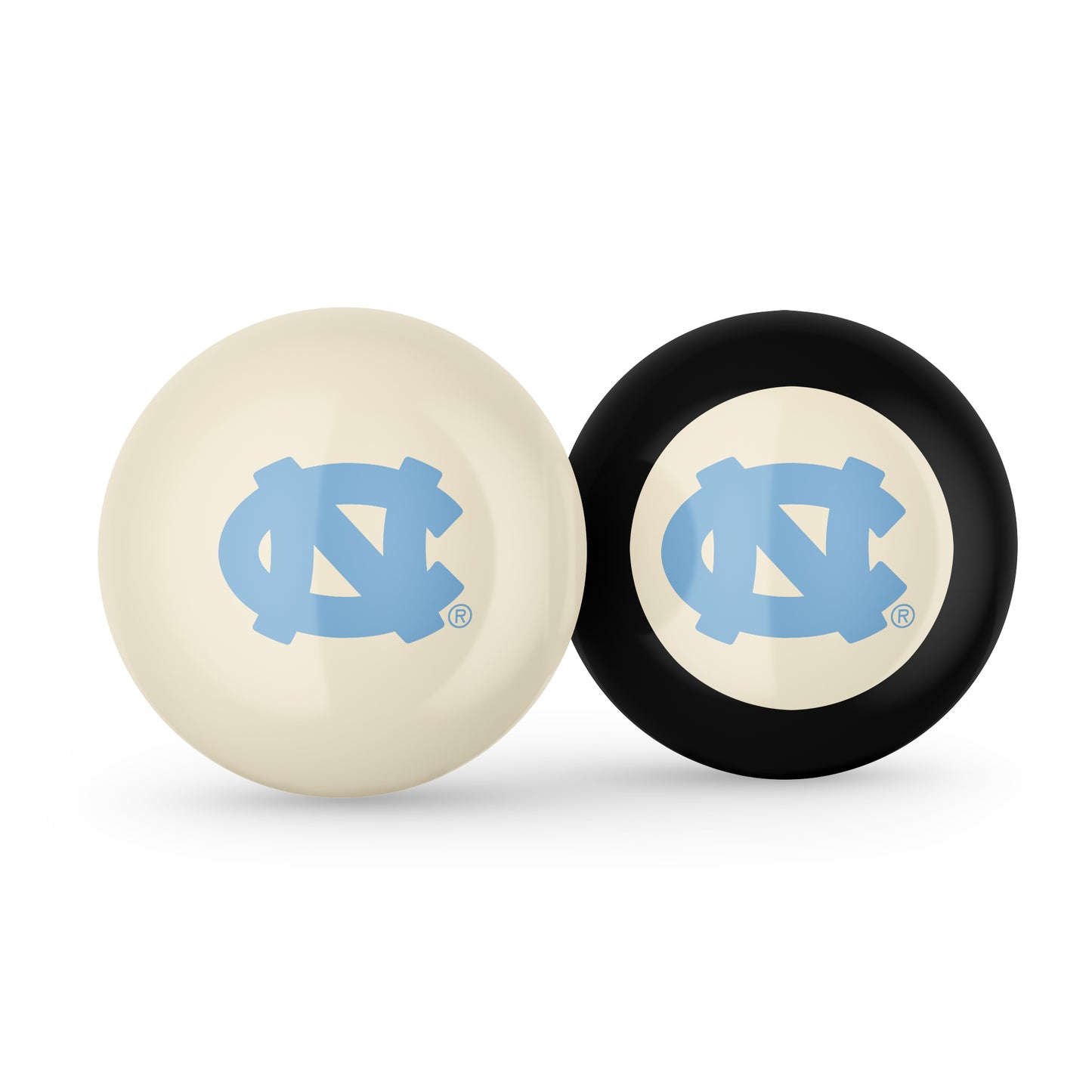 Buy Official North-Carolina-Tar-Heels-Pool-Cue-8-Ball-Set Regulation Pool Table Cue Ball and 8-Ball Combo Set - Premium Collegiate Billiards Pack Front View