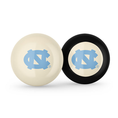 Buy Official North-Carolina-Tar-Heels-Pool-Cue-8-Ball-Set Regulation Pool Table Cue Ball and 8-Ball Combo Set - Premium Collegiate Billiards Pack Front View