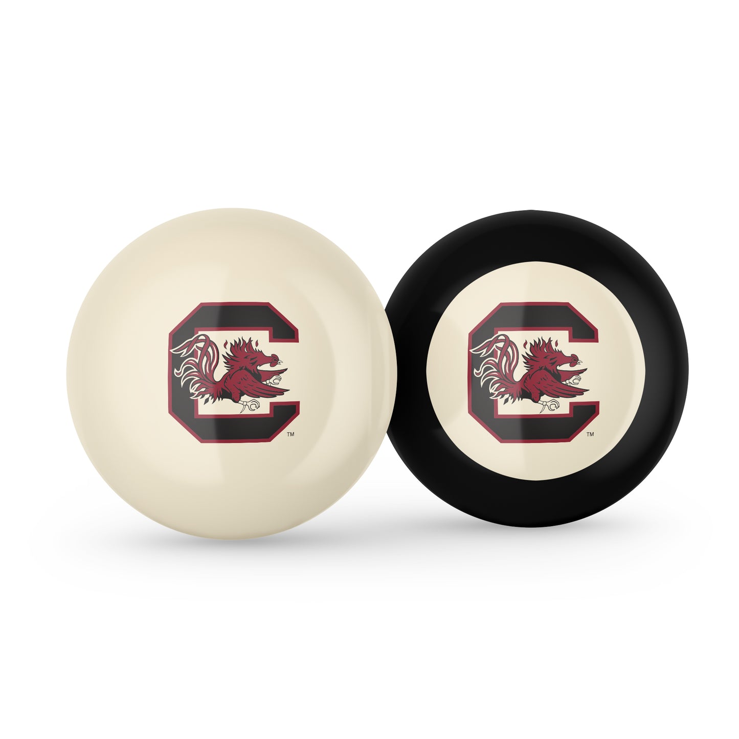 Buy Official South-Carolina-Gamecocks-Pool-Cue-8-Ball-Set Regulation Pool Table Cue Ball and 8-Ball Combo Set - Premium Collegiate Billiards Pack Front View