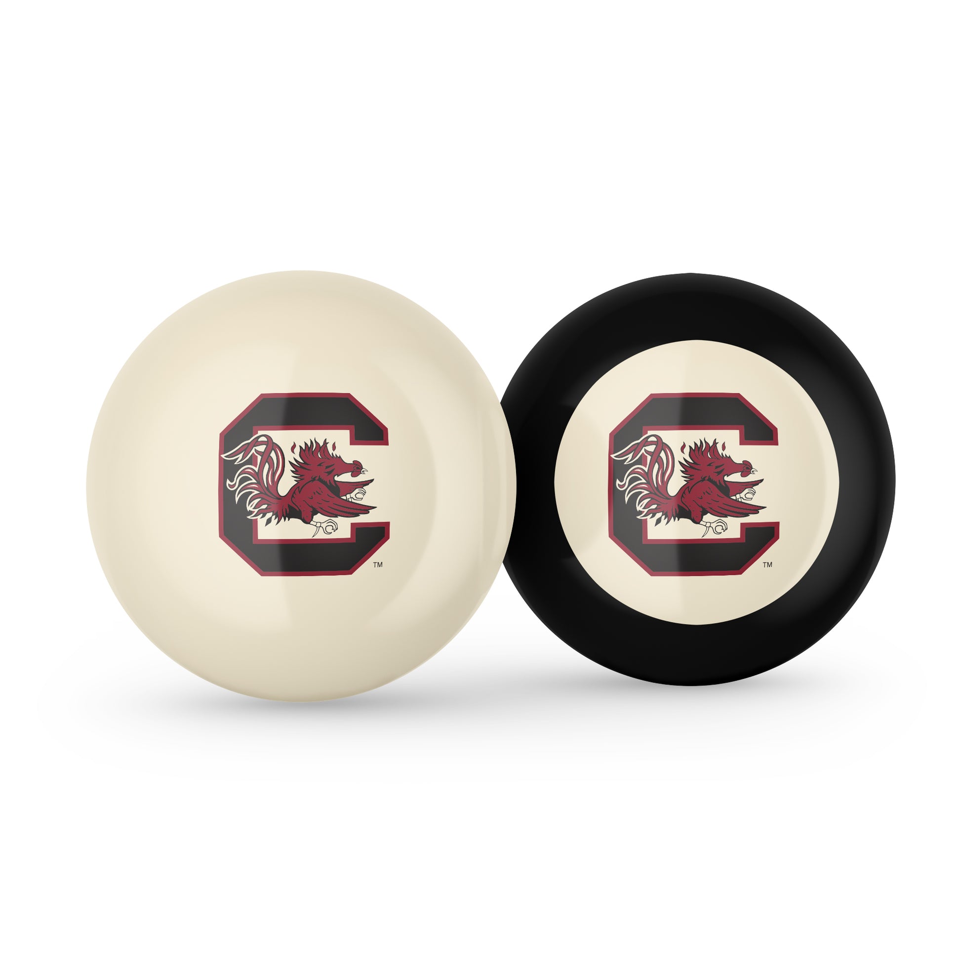 Buy Official South-Carolina-Gamecocks-Pool-Cue-8-Ball-Set Regulation Pool Table Cue Ball and 8-Ball Combo Set - Premium Collegiate Billiards Pack Front View