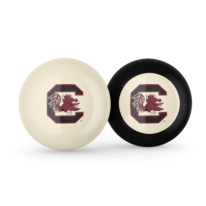 Buy Official South-Carolina-Gamecocks-Pool-Cue-8-Ball-Set Regulation Pool Table Cue Ball and 8-Ball Combo Set - Premium Collegiate Billiards Pack Front View