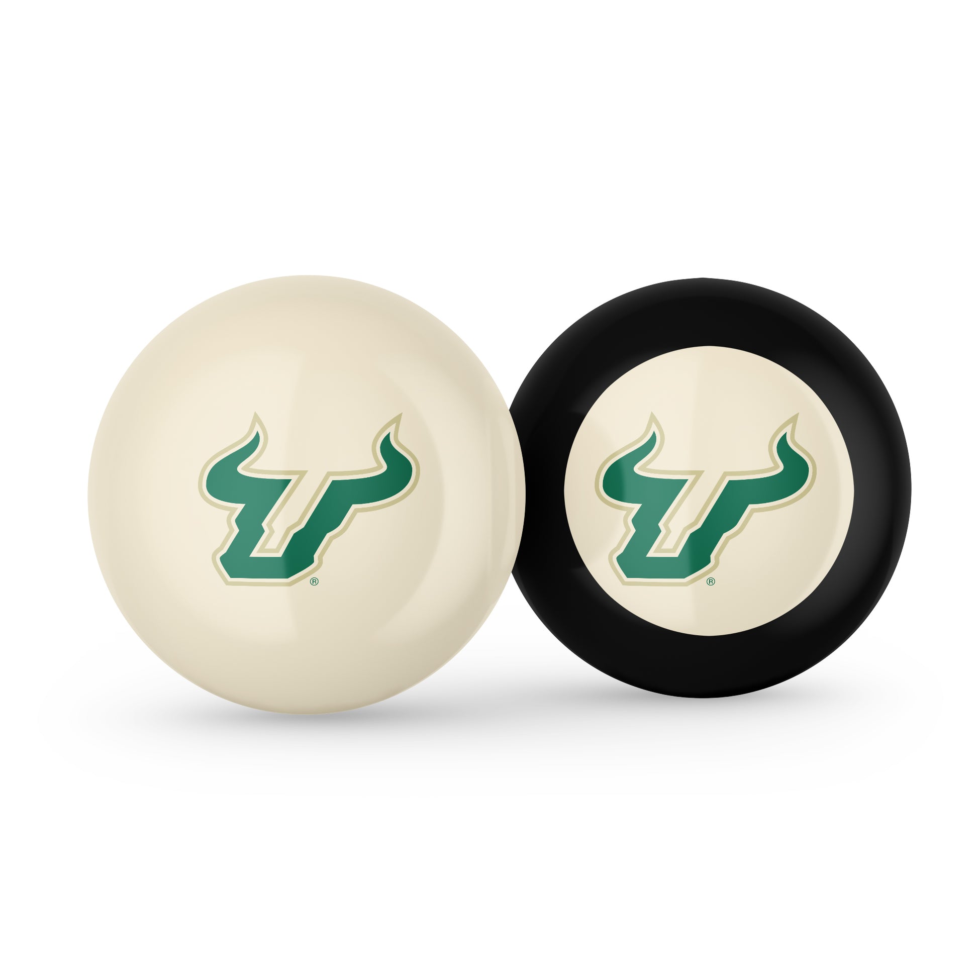 Buy Official South-Florida-Bulls-Pool-Cue-8-Ball-Set Regulation Pool Table Cue Ball and 8-Ball Combo Set - Premium Collegiate Billiards Pack Front View