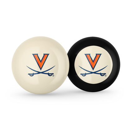 Buy Official Virginia-Cavaliers-Pool-Cue-8-Ball-Set Regulation Pool Table Cue Ball and 8-Ball Combo Set - Premium Collegiate Billiards Pack Front View