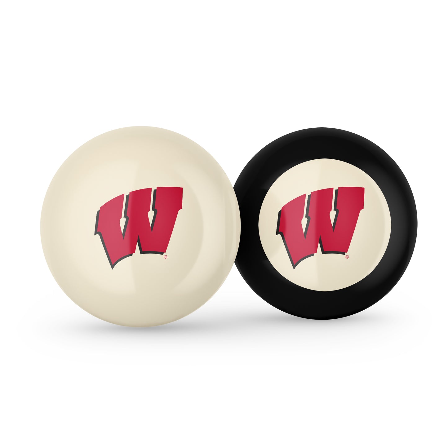Buy Official Wisconsin-Badgers-Pool-Cue-8-Ball-Set Regulation Pool Table Cue Ball and 8-Ball Combo Set - Premium Collegiate Billiards Pack Front View