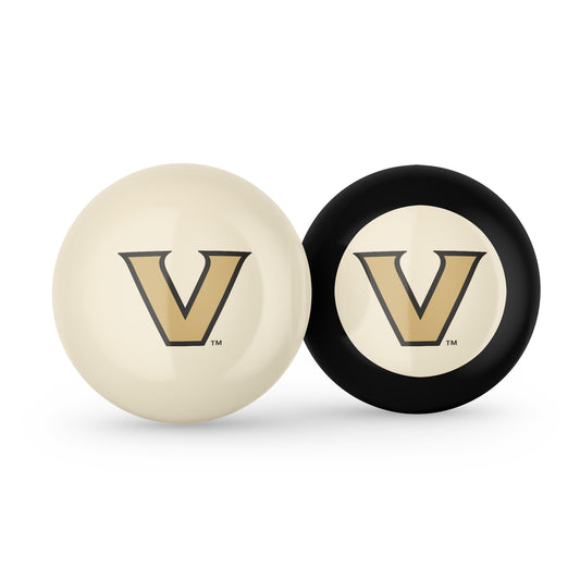 Buy Official Vanderbilt-Commodores-Pool-Cue-8-Ball-Set Regulation Pool Table Cue Ball and 8-Ball Combo Set - Premium Collegiate Billiards Pack Front View